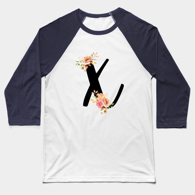 Letter X With Watercolor Floral Wreath Baseball T-Shirt by NatureGlow